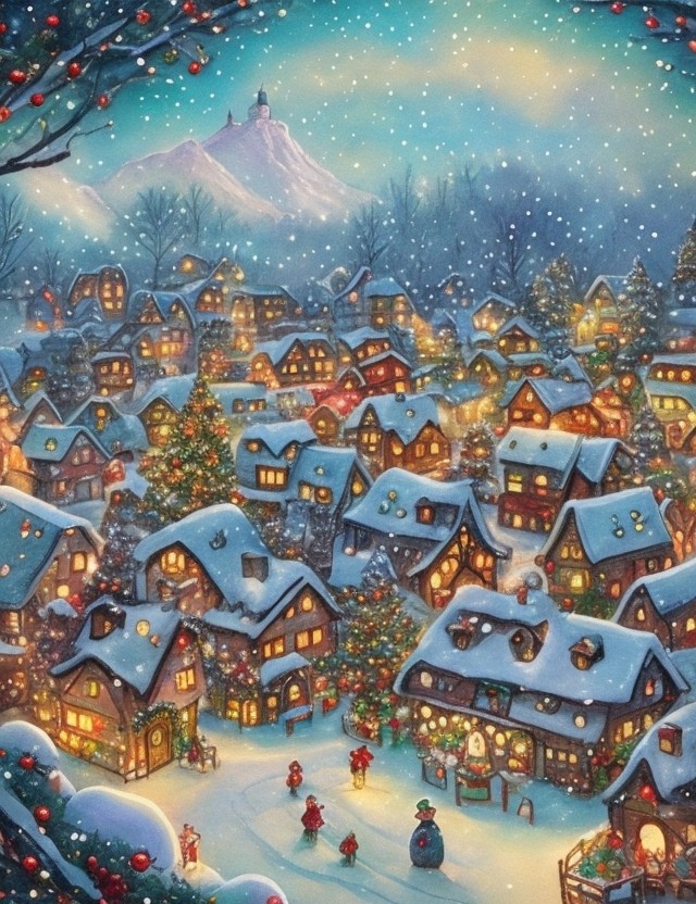 dreamy village with christmas decorations