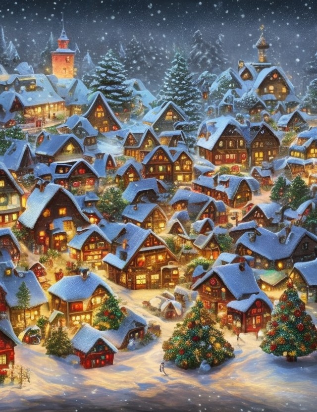 dreamy village with christmas decorations