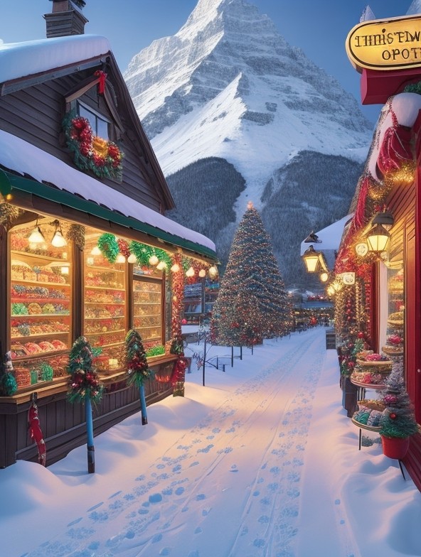 candy shop with christmas decorations