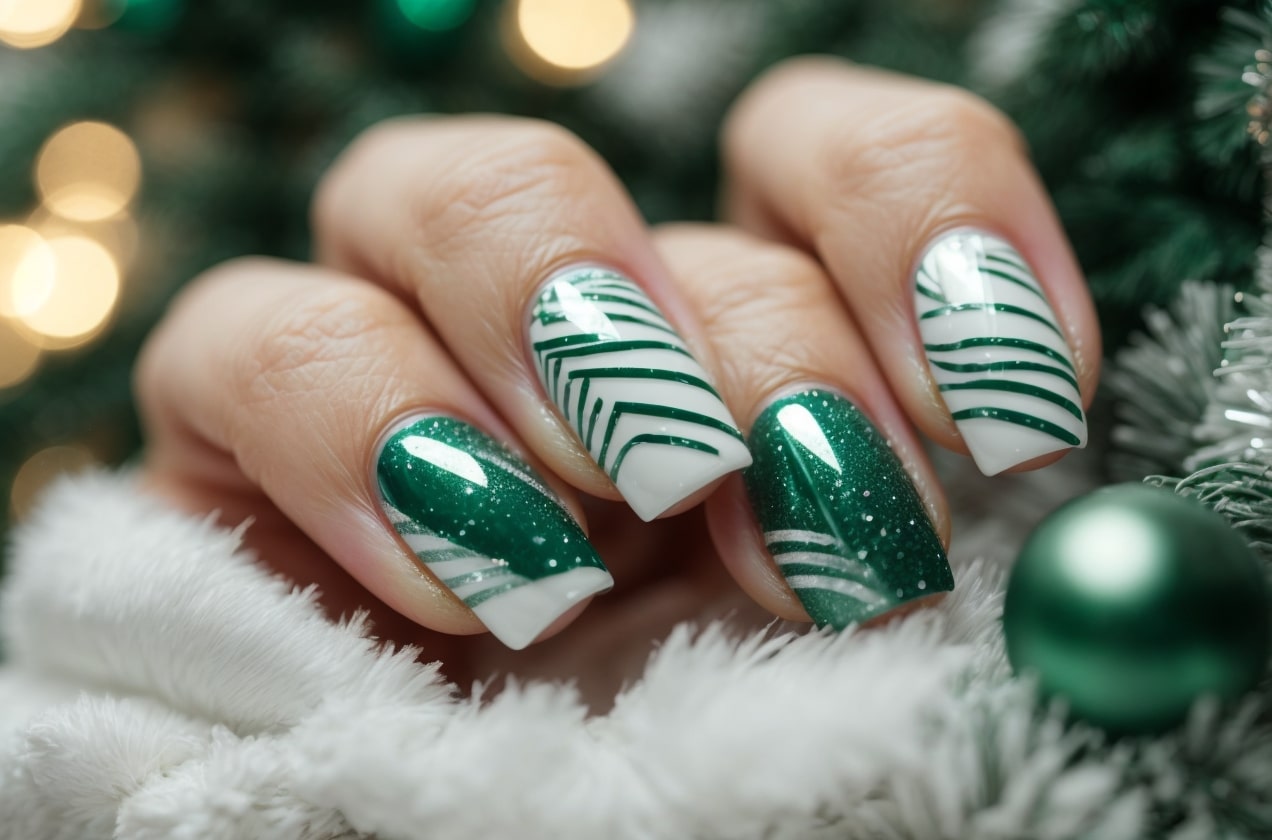 green christmas nail design