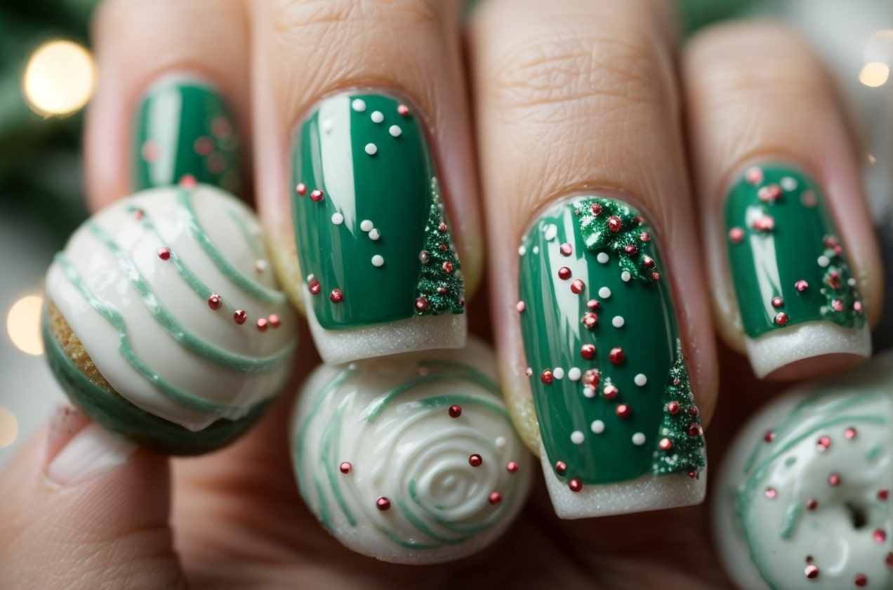 green christmas nail design