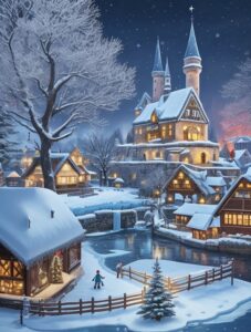 snowy village with christmas decoration