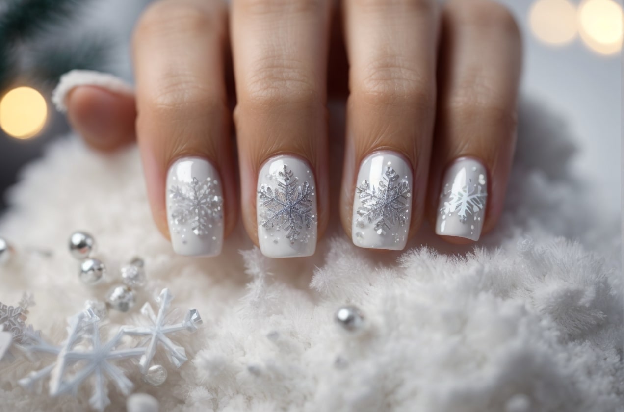 white christmas nails snowflake