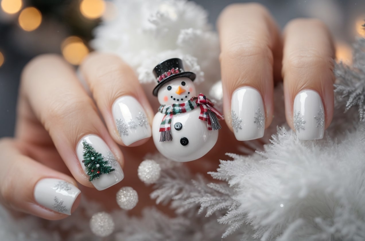 white christmas nails snowman
