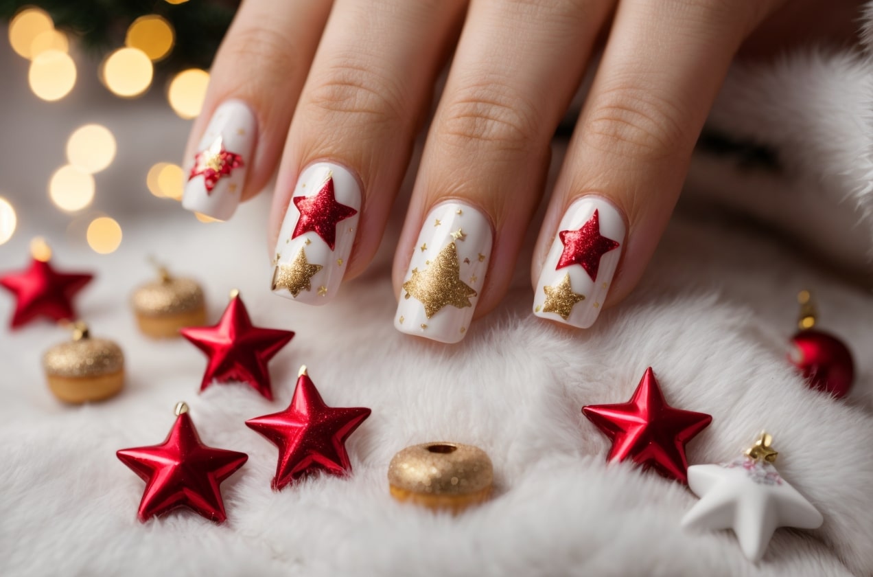white christmas nails with stars