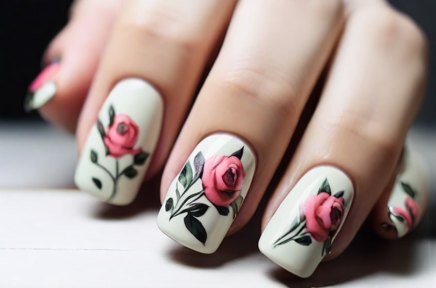 Rose Valentine's Day Nails
